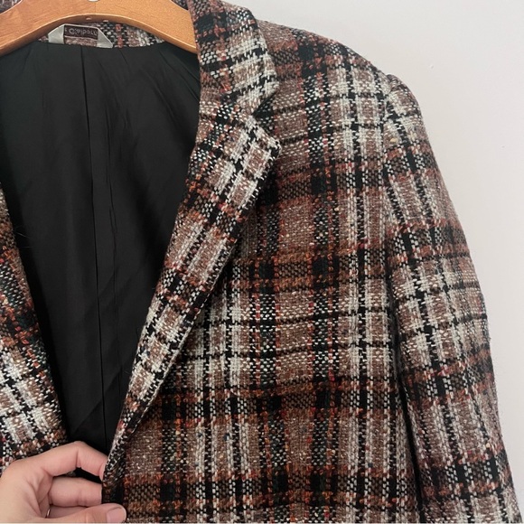 Vintage Preppy Vintage Plaid Tweed Blazer Smart Casual Light Academia Jacket - Picture 6 of 9